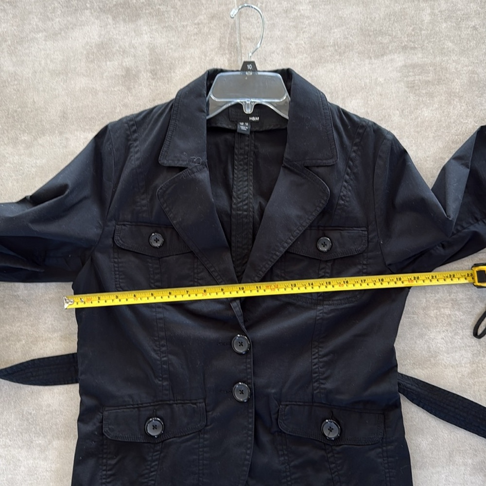 H&M Women's Rich Black Cotton-Blend Belted Waist Utility-Style Jacket - Size 14 - Picture 11 of 11